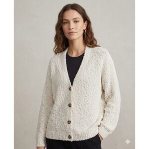 Sanctuary Oversized Bouclé Chunky Knit V-Neck Cardigan Cream/Ivory Soft XXL NEW